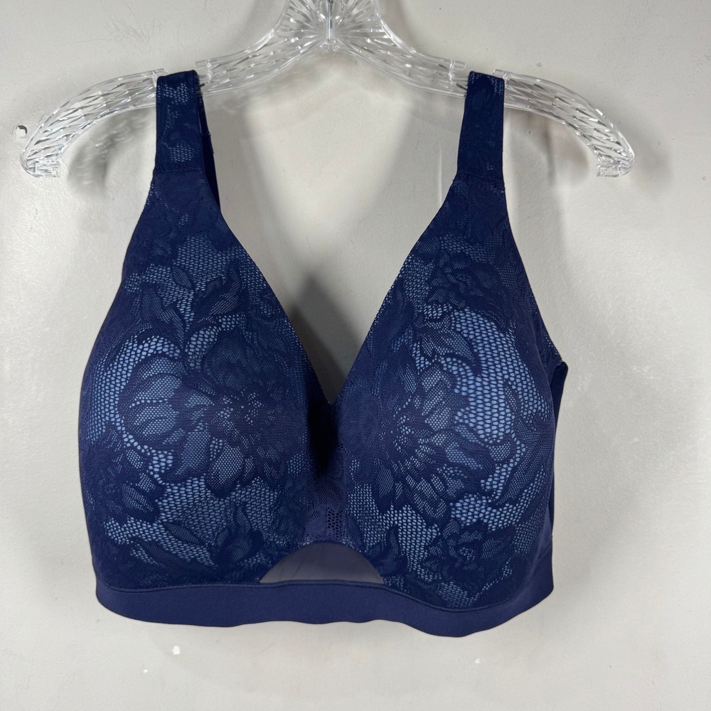Cacique Navy Blue Floral Lace Lightly Lined No-Wire Bra 38I A83570